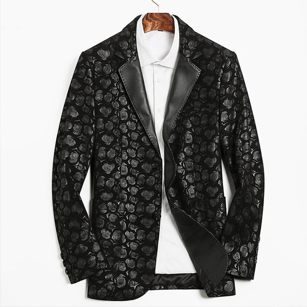 

2019 genuine leather jacket men spring fall real sheepskin coat slim fit blazer jackets chaqueta cuero hombre tmpy85681, Black