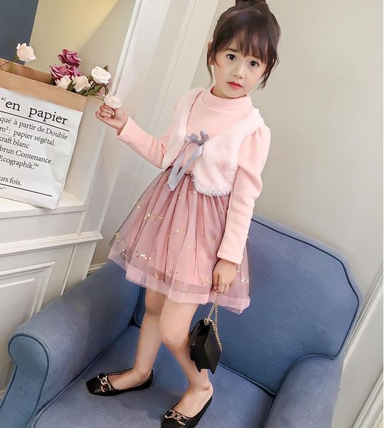 

new spring children clothes long sleeve turtleneck kids girls dress princess dress ball gown with sequined for 2-6y, Red;yellow