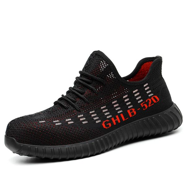 

big size mens casual breathable steel toe caps work safety shoes building site worker shoe summer security boots, Black