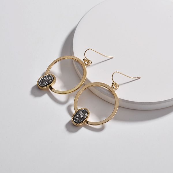 Fashion-6 Farben Gold Geometrische Kreis Oval Druzy Baumeln Ohrringe für Frauen Designer Schmuck Ohrringe Großhandel