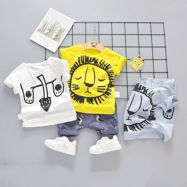 

summer baby boys girls clothes children cartoon t-shirt shorts 2pcs/set infant cotton clothing sets kids fashion tracksuits, White