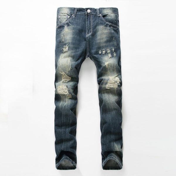 

straight jeans men 2018 torn denim pants fashion jean hombre, Blue