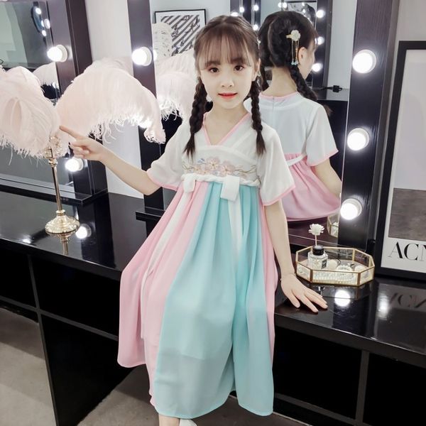 

hanfu лето 2020 девочек платье древний китайский костюм тема этнический стиль одежды вышивка hanfu ru юбка средний большой детский тан суй, Red