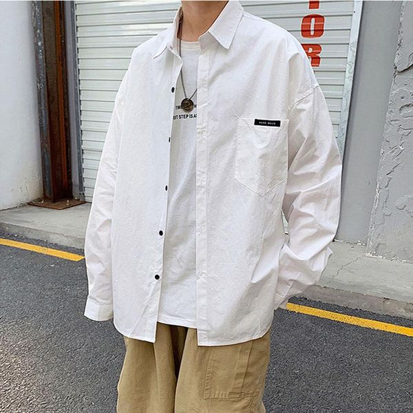 

5xl негабаритные мужские модные рубашки осень 2019 письма печатные с длинным рукавом хлопок свободные молодежные рубашки hombre хип-хоп ул, White;black