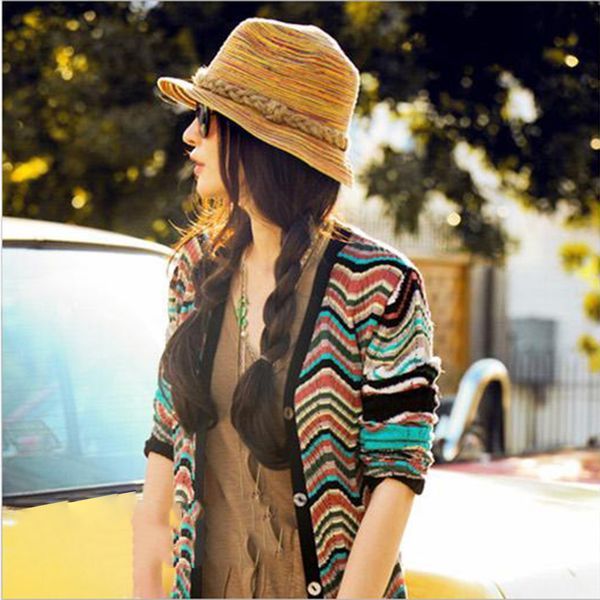 

2019 new korean style women straw panama cap girl bohemian dress hat summer outdoor outing fishing breathable sun cap, Blue;gray