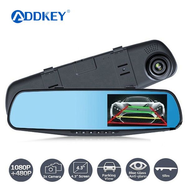 

addkey auto 4.3 inch rearview mirror dash cam digital video recorder dual lens registratory camcorder fhd 1080p car dvr camera