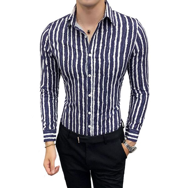 

autumn winter men's long sleeve striped oxford dress shirt male casual regular-fit buttoned down shirts chemise homme, White;black