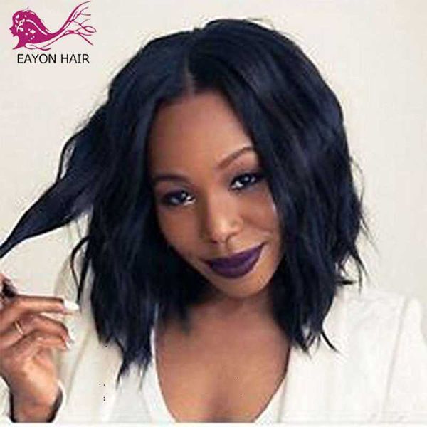 

eayon 13x6 short bob lace front wigs human hair water wave brazilian remy natural black pre plucked bleached knots for women, Black;brown