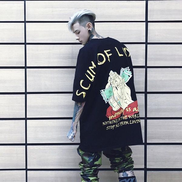 

harajuku личность хип-хоп мужчины весна лето мода футболки повседневная хлопок топ тройники хип-хоп уличная унисекс футболки пара, White;black