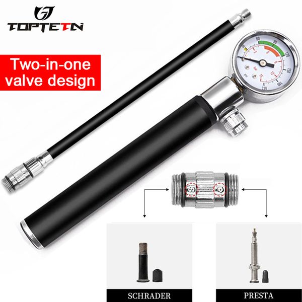 

etn mini bicycle pump with pressure gauge 210 psi cycling pump air inflator presta & schrader front fork tire bike