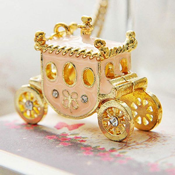

pendant necklaces women enamel princess carriage necklace fairy tale magic pumpkin cart sweater neckalces jewelry fs99, Silver