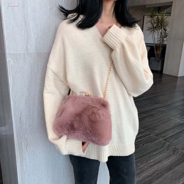 

women soft faux fur handbags cute winter clutch bag 2020 ladies purse female tote travel plush shoulder bags winter bags