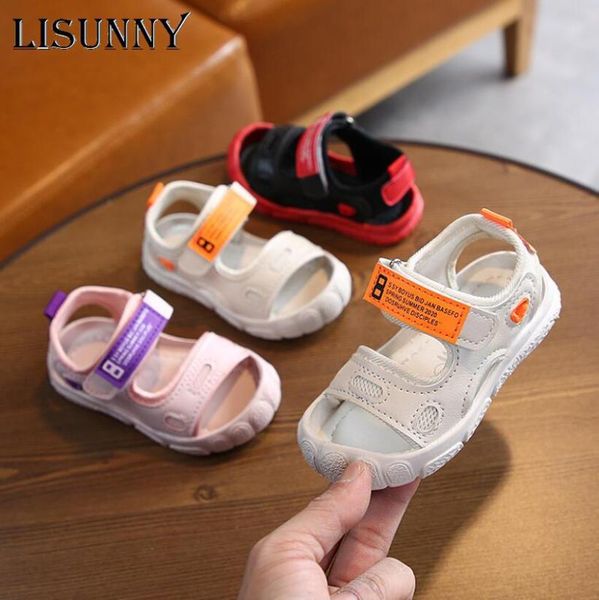 

2020 детей лета мальчиков сандалии девочек мода спорта кожа пляжная обувь удобная мягкая дышащая против скольжения дети сандалии, Black;red