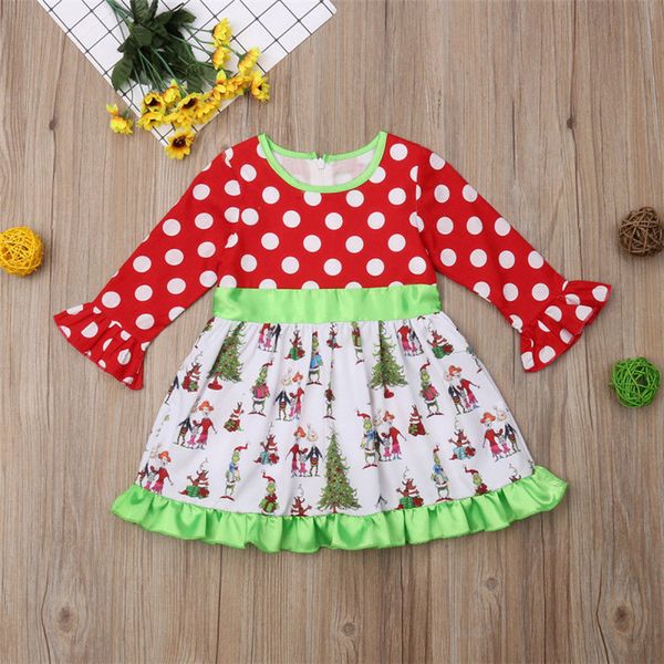 

christmas girls dresses 1-6y christmas point cartoon girl long sleeve dresses tutu princess skirt kids designer clothes girls zjy664, Red;yellow