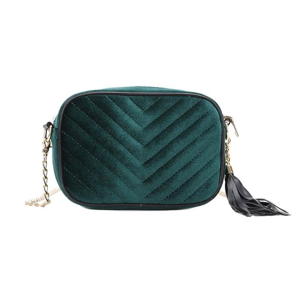 

classic ladies velvet handbag women solid shoulder chain purse crossbody messenger bags multicolor elegant tassels zipper bag