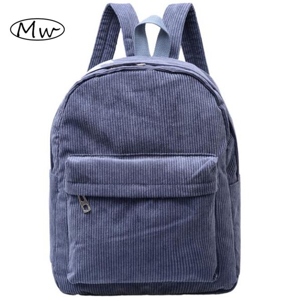

women backpack 2018 solid corduroy backpack simple tote backpack school bags for teenager girls students shoulder bag travel bag y18110202