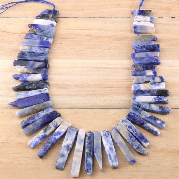 

natural sodalite point beads 5-8 mm*20-48 mm drilled polished blue veins stone stick beads for diy graduated pendant jewelry