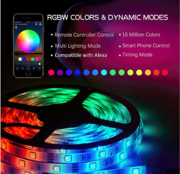 

dream color led strip lights sync to music 16.4ft rgb 5050smd waterproof flexible string light - built-in ic 150leds chase effect rope wifi