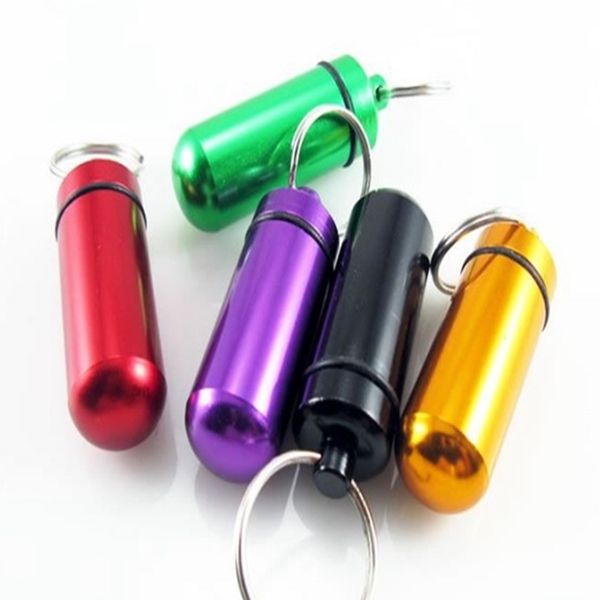 

2000pcs/lot 48*17mm empty aluminum pill box case bottle holder container keychain key chain key ring storage jar