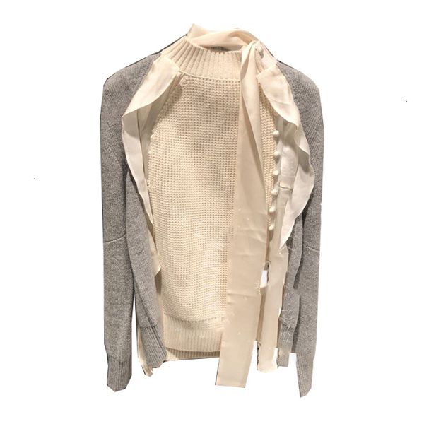 

deat] 2019 women's autumn winter fashion trend new pattern elegant wooden ear pearl full sleeve color matching sweater ai547, White;black