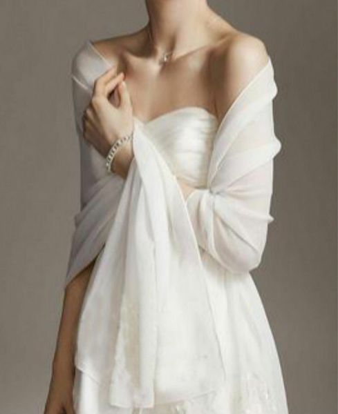 

2019 chiffon bridal wrap wedding shawl scarf cover up long shrug for wedding wear sale, White