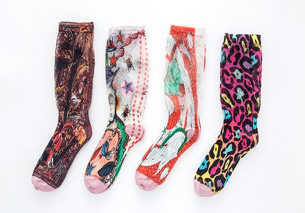 

20s summer womens socks with printed fashion cute and thin womens stockings ladies stylish long socks clothing, Black;white