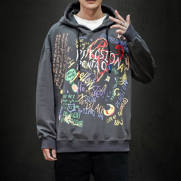 

print autumn spring 2019 hoodie sweatshirt mens hip hop punk pullover streetwear casual fashion clothes plus size 5xl 6xl, Black