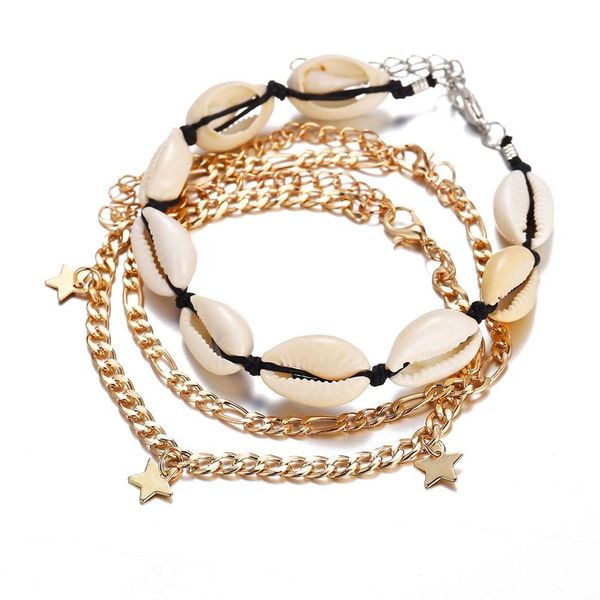 

3 pcs/set new foot chain gold color anklet creative shell star pendant leg ankle bracelets for women, Red;blue