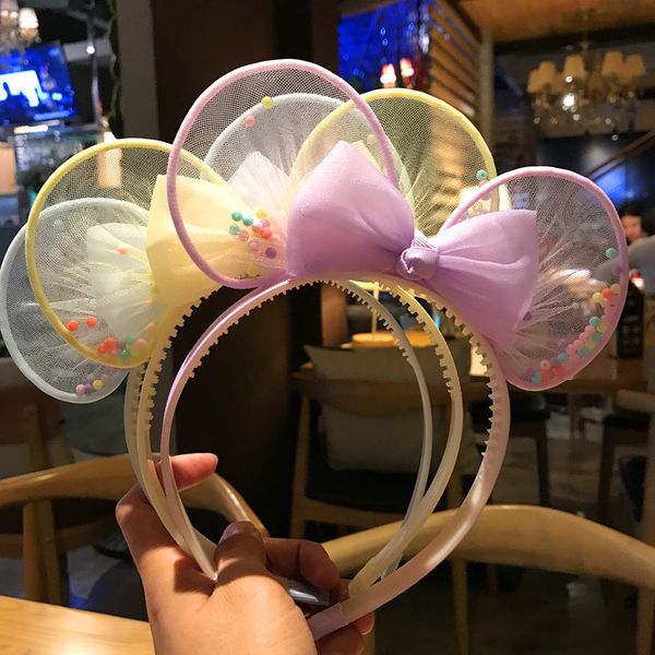 

6pcs/set lace bowknot elastic headband girls solid color cat ears colorful balls hair bands bezel wholesale hair accessories, Slivery;white