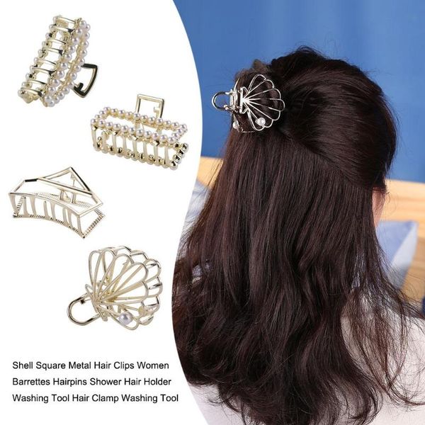

7 styles shell square metal hair clips women barrettes hairpins shower hair clips holder washing tool clamp washing tool, Golden;silver