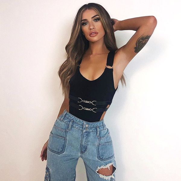 

korean summer black elegant plus size jumpsuit for women 2019 loose sleeveless bandage beach swimsuit female bodysuit l130, Black;white