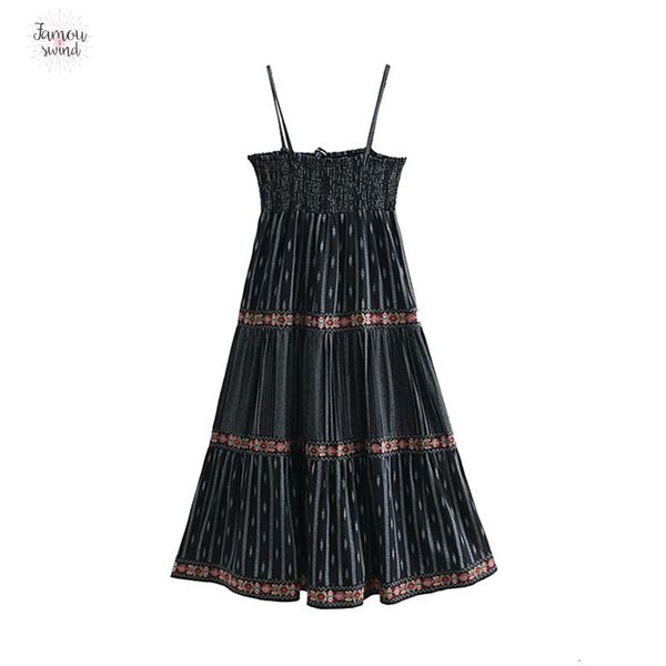 

женщины вышивка печать midi платье backless спагетти ремень женщины без рукавов стильного mid теленка платье лето vestidos qb366, Black;gray