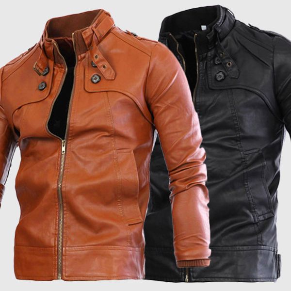 

большой размер мужчины англия slim fit кожаные пальто стенд воротник стиральными локомотиве кожаная куртка четыре пряжка solid color coat, Black