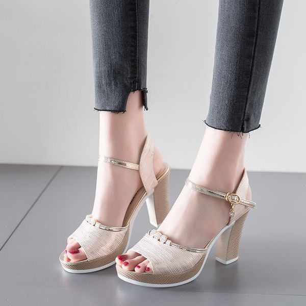 

настройка sexy summer ladies сандалии пряжки ремень бифштексы сандалии для женщин женщина площади высоких каблуках bling плюс размер платфор, Black