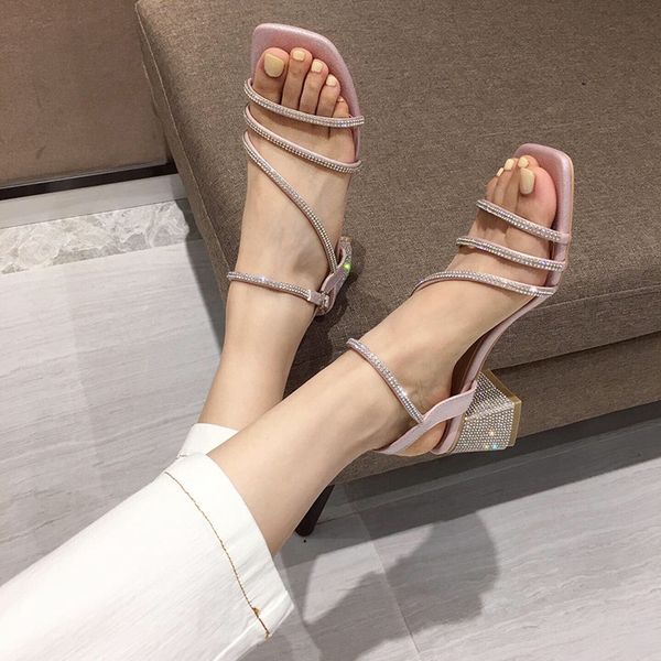 

comfort shoes for women rhinestone sandals 2020 women's buckle strap block heels all-match suit female beige med comfort block, Black