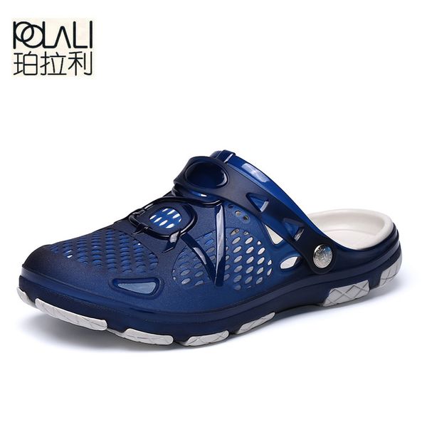 

polali jelly shoes 2018 new summer men beach sandals hollow slippers men flip flops sandalias outdoor summer chanclas, Blue;gray