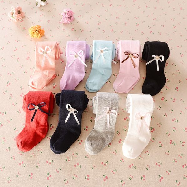 

hooyi autumn spring baby girl tights footies newborn pantyhose 0 1 2 3 4 years children clothes solid color bow kids underpant, Blue
