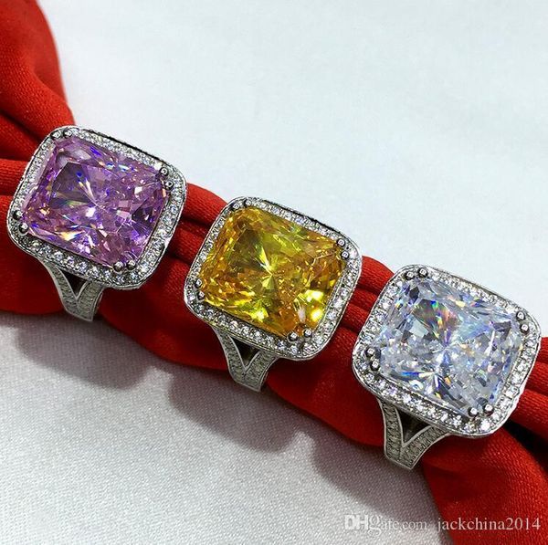 

stunning 2017 sell luxury jewelry princess cut 14kt white gold filled 10ct z gemstones 192pcs cz diamond wedding women band ring set, Slivery;golden