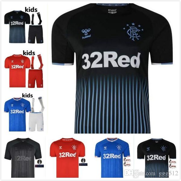 

kids kit 2019 glasgow rangers fc away tavernier soccer jerseys 19 20 rangers home football shirt 2020 black dorrans murphy soccer shirt, Black;yellow
