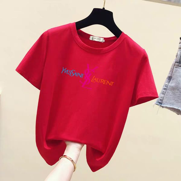 

весна 2019 новых белой футболки длинных писем slimming тонкой короткого рукав футболка из чистого хлопка нового топа женщины весной, White