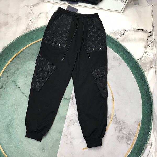 

20ss mens jogging pants italy glossy letter print overalls lapel men women color sprayed dyed trousers cargo pants, Black