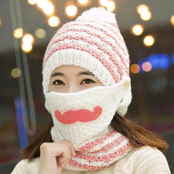 

new women winter beanies knitted thickened hat with warm mask and neck scarf driver cute windssets scarf & hat sets, Blue;gray