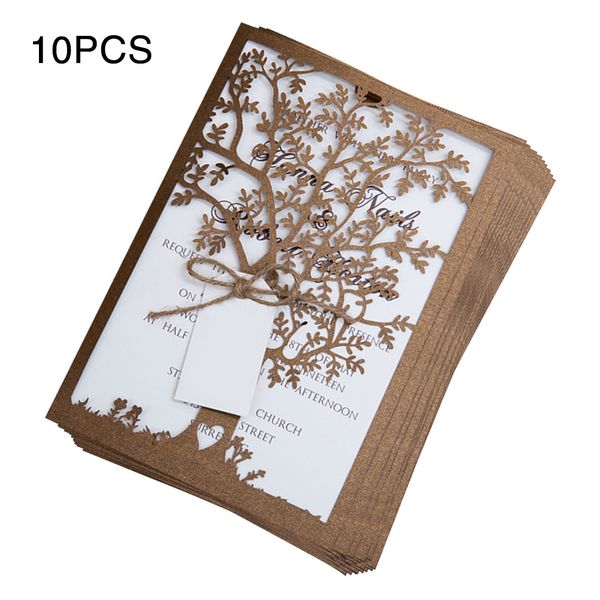 

20 pcs invitation card fold business rural anniversary greeting birthday party festival wedding diy romantic paper tree pattern