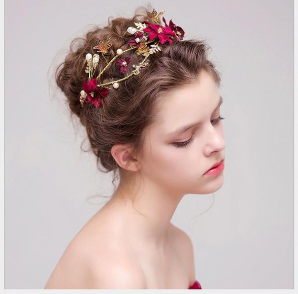 

bride flower headdress wedding toast dress, hairdress, beautiful bride jewelry, Slivery;golden
