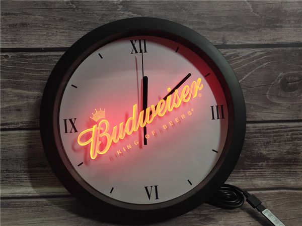 

0a002 budweiser beer bar pub club app rgb led neon light signs wall clock