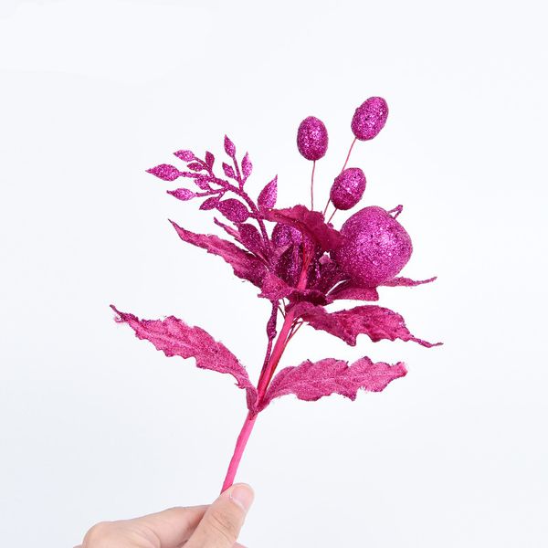 

5pcs diy cuttings artificial flowers heart glitter poinsettia home ornaments festivals christmas tree decoration party supplies