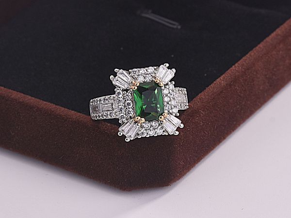 Quadratischer Smaragd-Diamantring, Prinzessin-Verlobungsringe für Frauen, Hochzeitsschmuck, Eheringe, Zubehör, Größe 6–10, kostenloser Versand