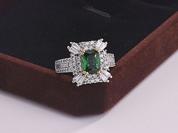 

square emerald diamond ring princess engagement rings for women wedding jewelry wedding rings accessory size 6-10 ing, Slivery;golden
