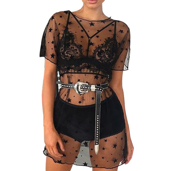 

women clothing women designer tshirts mesh ster vrouwen korte mouw tees hals t shirt zwart t zien door lange shirts, White