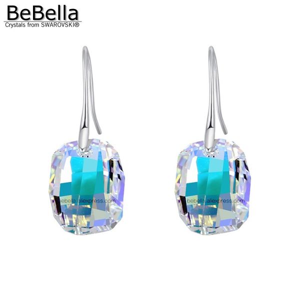

bebella crystal square drop pendant earrings with crystals from swarovski stone in 6 colors for women girls fashion jewelry gift, Silver